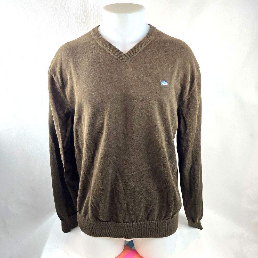 Southern Tide Sweater Mens Large Brown V Neck Pullover Preppy Casual Skipjack